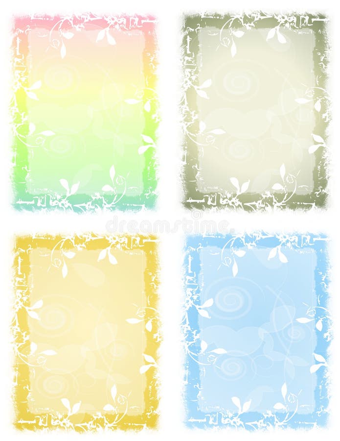 A cllection featuring 4 floral grunge pastel backgrounds in pastel rainbow, gray mist, gold and blue. A cllection featuring 4 floral grunge pastel backgrounds in pastel rainbow, gray mist, gold and blue