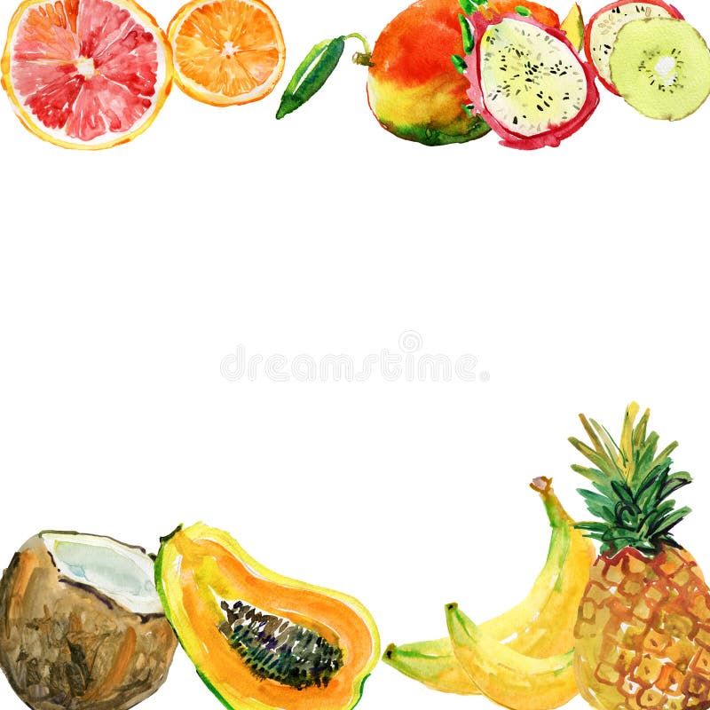 Fundos pintados à mão da aquarela abstrata com frutos tropicais, ilustração do vetor Fundos pintados à mão da aquarela abstrata com frutos tropicais, ilustração do vetor