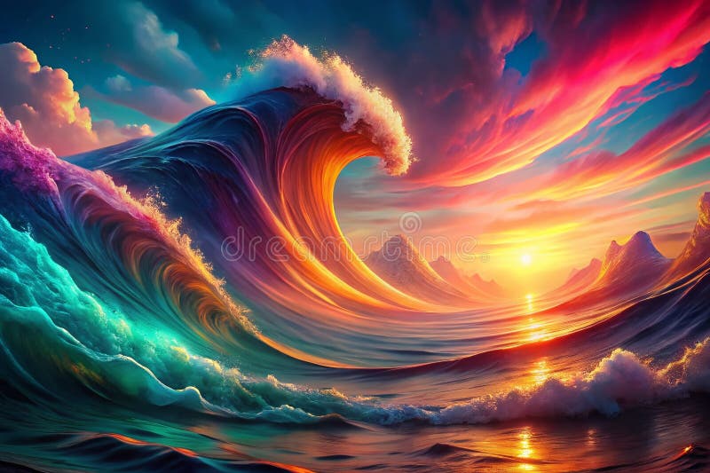 Fungerar Abstract Background med fluid Translucent Waves i Vibrant Colors A Surreal Digital Art Exploration. Förvandla dig själv till en bild med färger och rörelser i den här fängslande abstrakta digitala grafiken. Bakgrunden är en häpnadsväckande återgivning av strömmande halvgenomskinliga vågor som är skickligt konstruerade för att framkalla en känsla av etnisk skönhet och dynamisk energi. Varje våg verkar mogna och blandas in i nästa och skapa ett visuellt rikt och komplicerat samspel mellan ljus och skugga. Paletten är