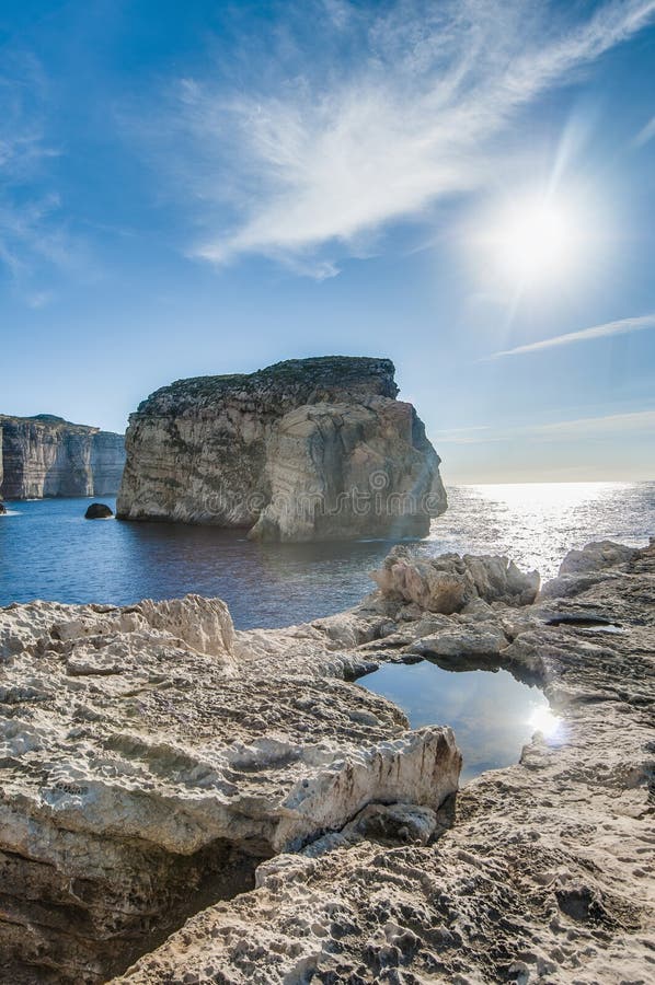 Fungus Rock, on the coast of Gozo, Malta