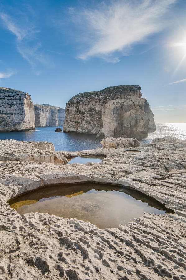 Fungus Rock, on the coast of Gozo, Malta