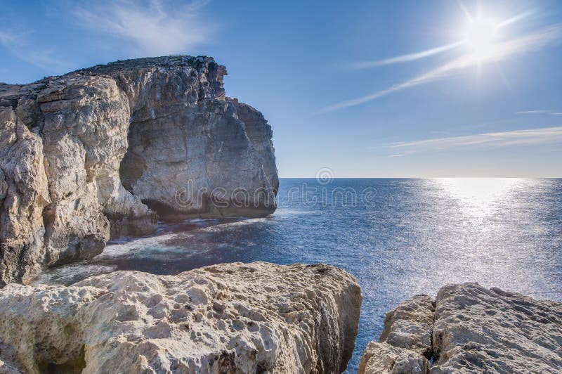 Fungus Rock, on the coast of Gozo, Malta