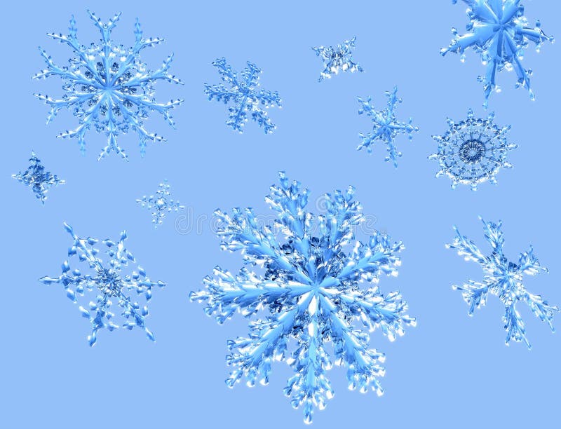 3D render of falling snowflakes. 3D render of falling snowflakes.