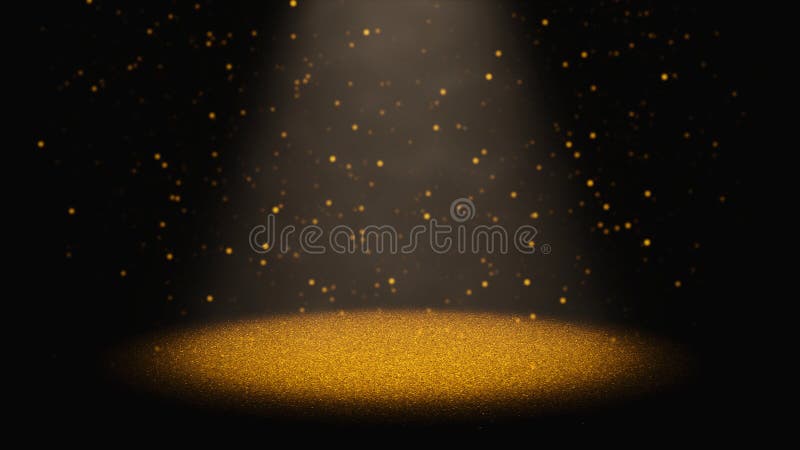 Funkelndes goldenes Funkeln, das durch einen Kegel des Lichtes auf einem Stadium fällt lizenzfreies stockbild Funkelndes goldenes Funkeln, das durch einen Kegel des Lichtes auf einem Stadium fällt lizenzfreies stockbild
