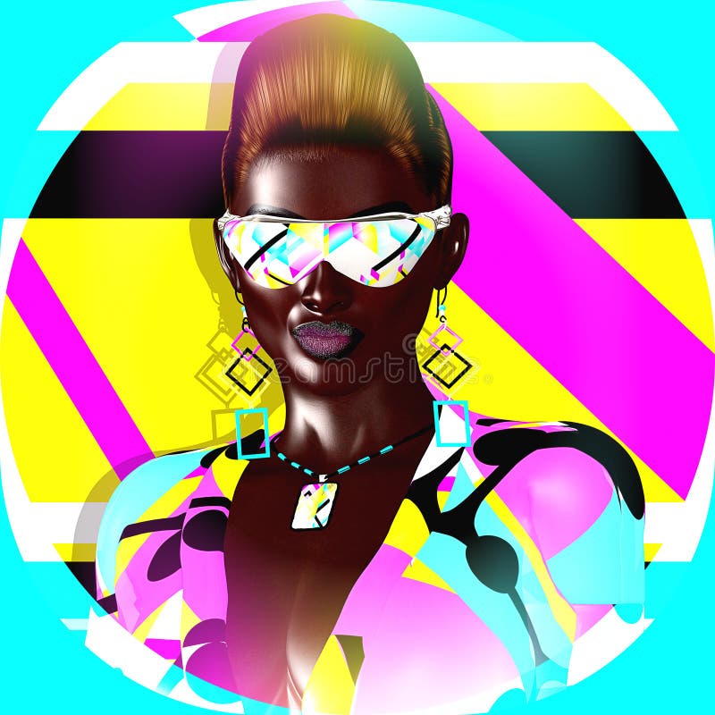 Punk Girl with Mohawk Hairstyle on Colorful Abstract Background. Stock ...