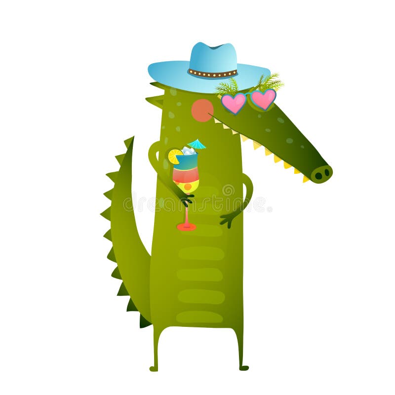 Funky Party Cocktail Crocodile Wearing Hat Character