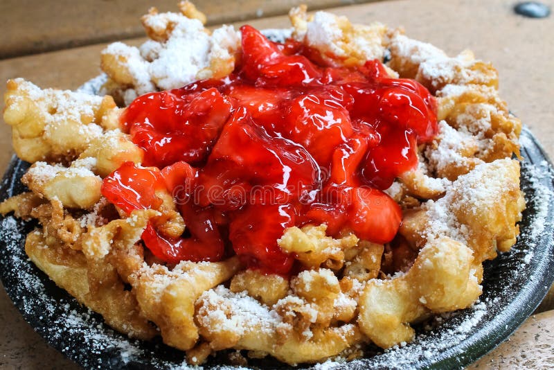 Funnel Cake With Strawberry Topping Stock Image Image of