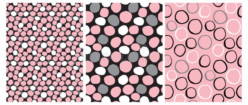 Freehand Dots and Circles Isolated on a Light Pink and Black Background. royalty free illustration