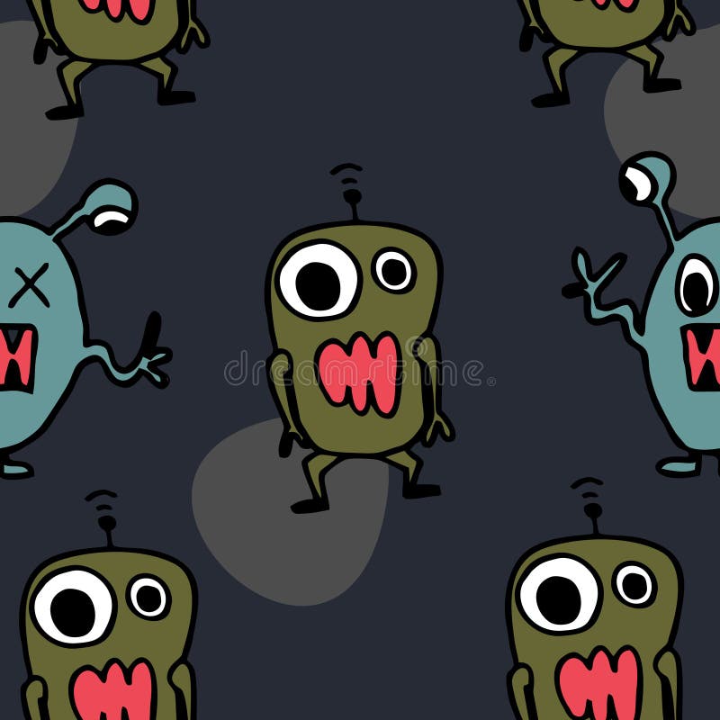 Funny alien pattern seamless background.