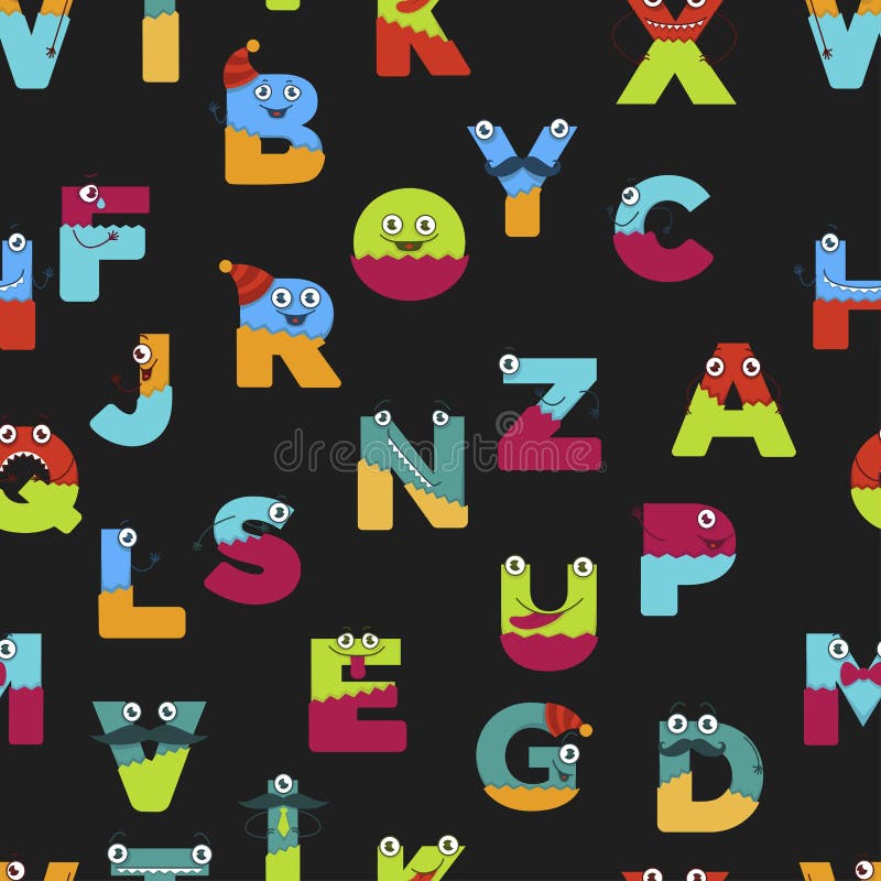 Funny Alphabet of Cartoon Characters for Kids Design Seamless Pattern.  Stock Vector - Illustration of design, bright: 131889277