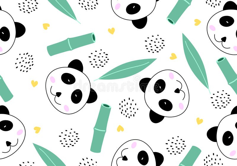 Funny animal seamless pattern with cute panda cartoon style. Drawing of animal in asian theme. Chinese bamboo character. Vector