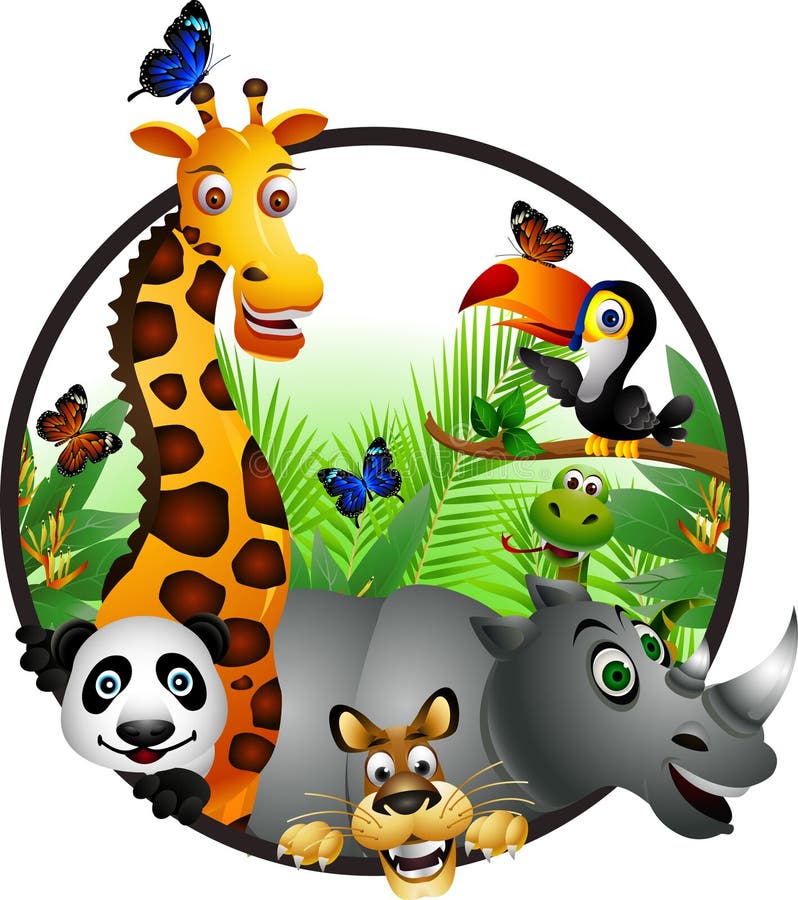 Funny Animal Wildlife Cartoon Collection Stock Illustration