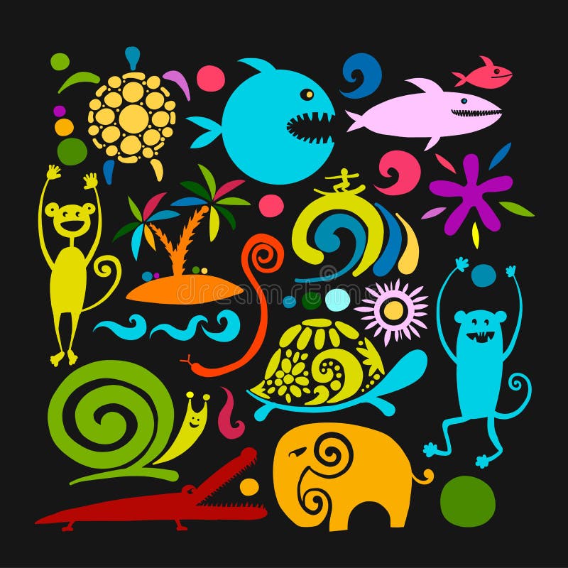 Funny animals, black silhouette for your design stock illustration Funny animals, black silhouette for your design stock illustration