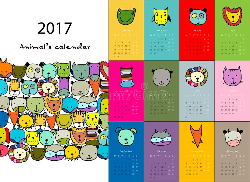 Illustration Calendar Design : Funny animals calendar design stock vector Illustration Calendar Design : Funny animals calendar design stock vector