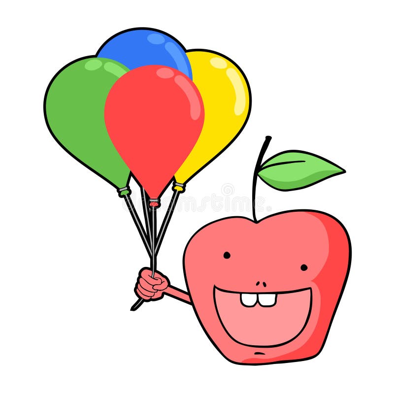 Funny apple face with balloons stock illustration