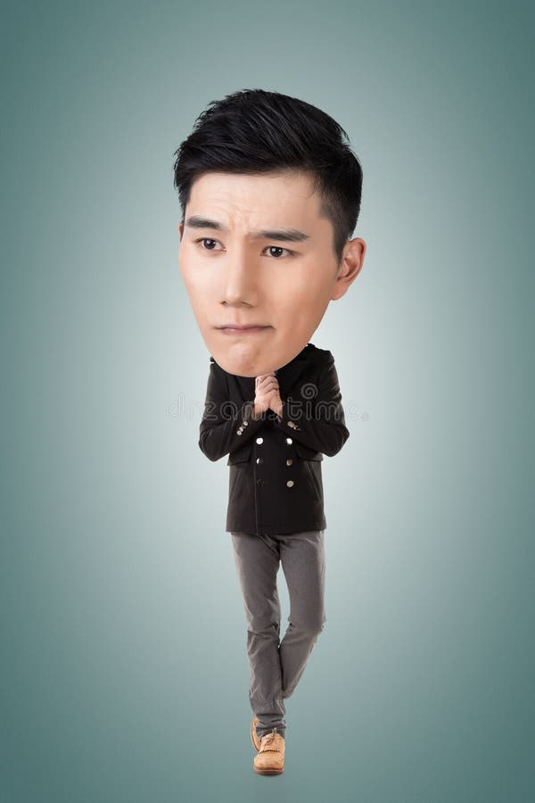 Funny Asian big head man stock image. Image of casual 52646587