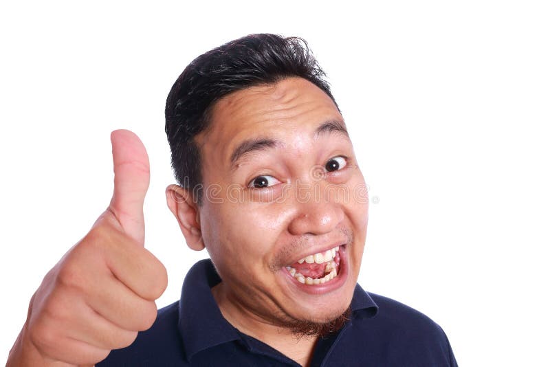 Funny Asian Man Smiling with Thumb Up Stock Photo - Image of lifestyle,  confidence: 103633854