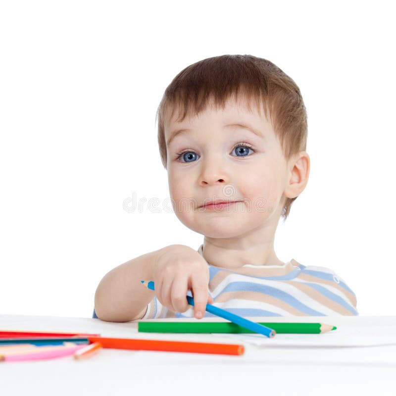 Handsom Baby Boy Drawing with Color Pencils Stock Photo Image of