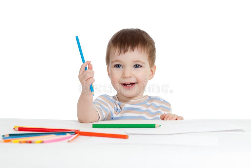 Funny baby drawing with color pencils