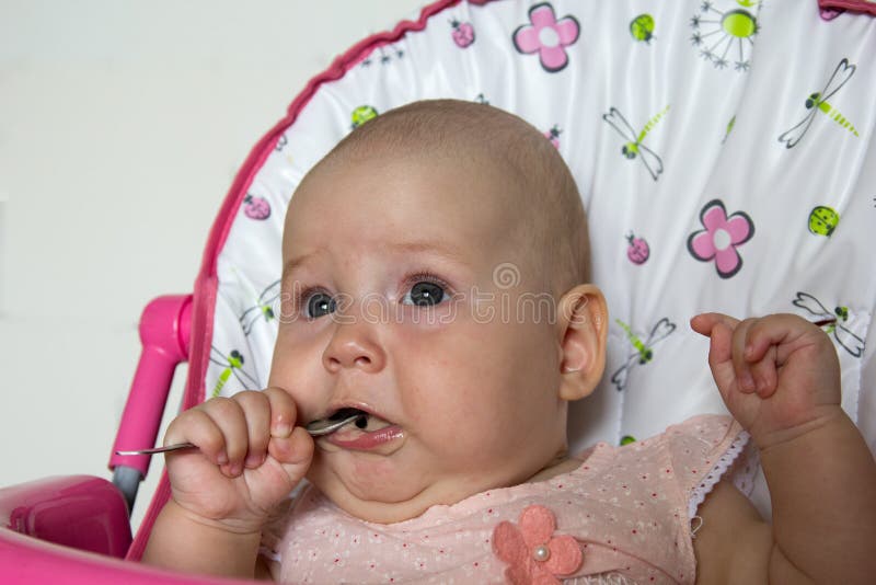 Funny Baby Feeding with a Spoon Stock Photo Image of family, eating