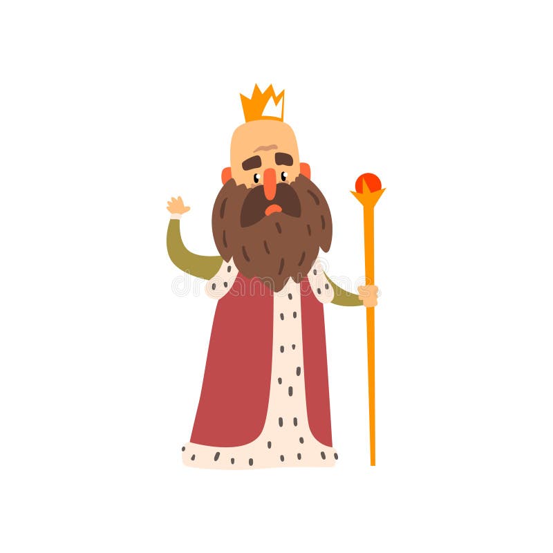 Funny bald bearded majestic king character cartoon vector Illustration on a white background royalty free illustration