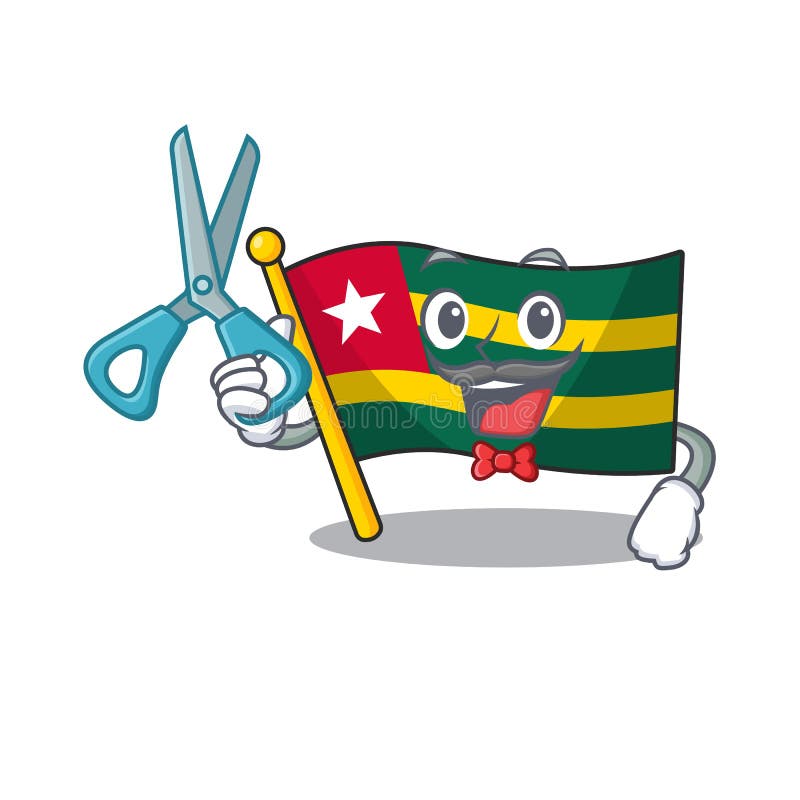 Funny Barber flag togo Scroll cartoon character design style vector illustration