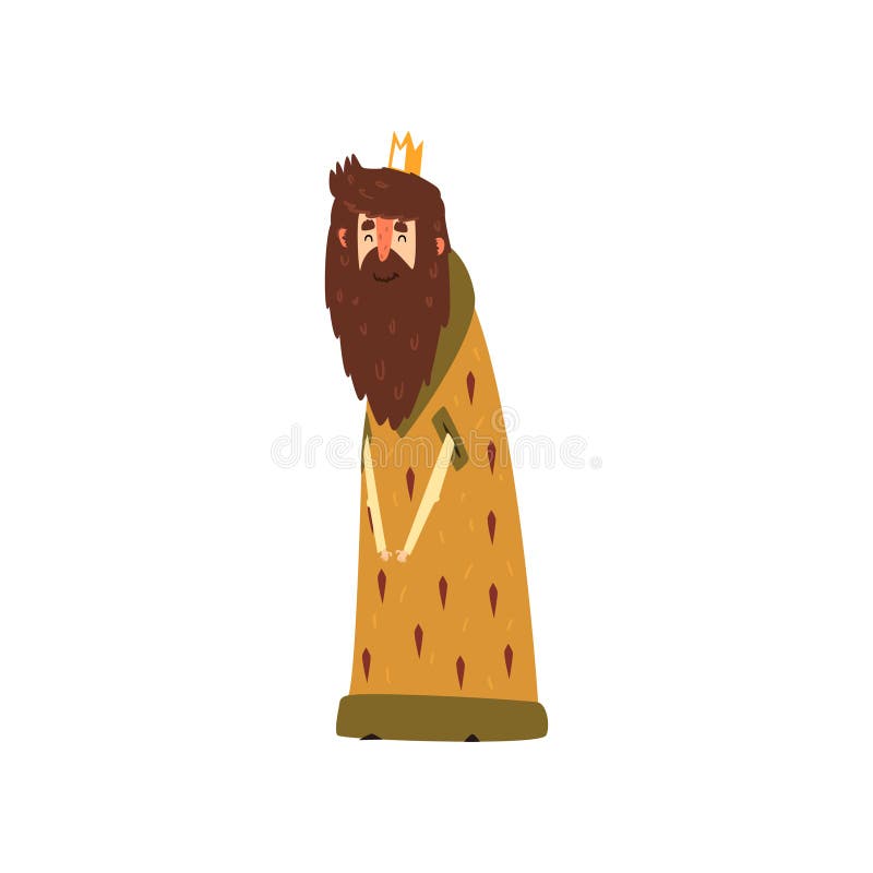 Funny bearded king character in mantle cartoon vector Illustration vector illustration