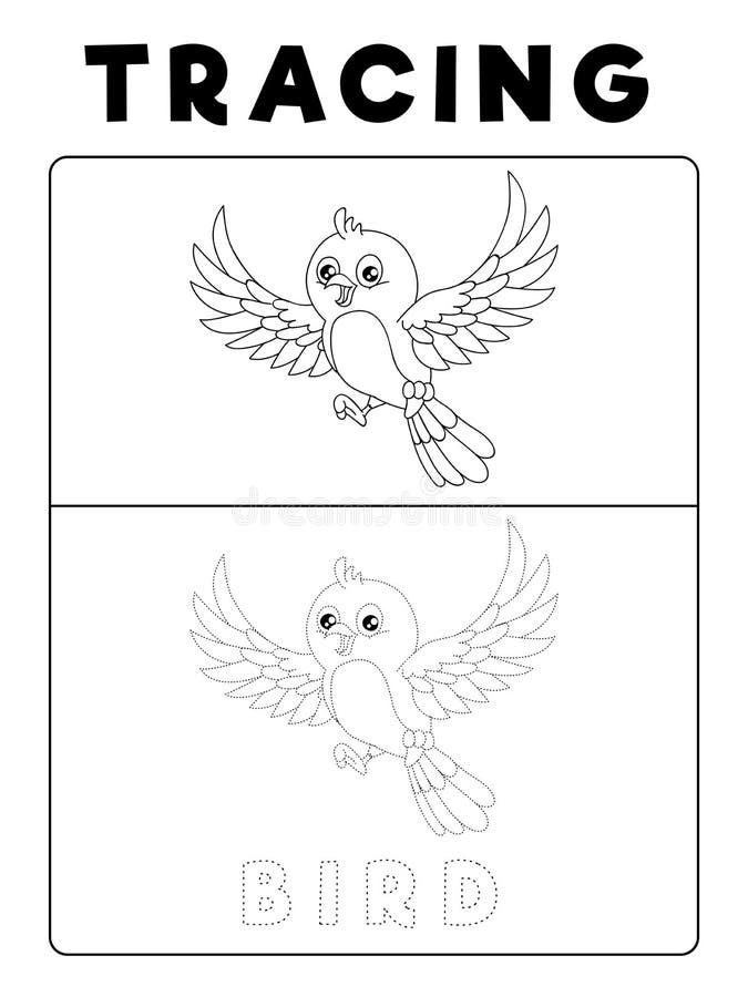 Funny Bird Tracing Book with Example. Preschool worksheet for practicing fine motor skill. Vector Animal Cartoon Illustration for royalty free illustration Funny Bird Tracing Book with Example. Preschool worksheet for practicing fine motor skill. Vector Animal Cartoon Illustration for royalty free illustration