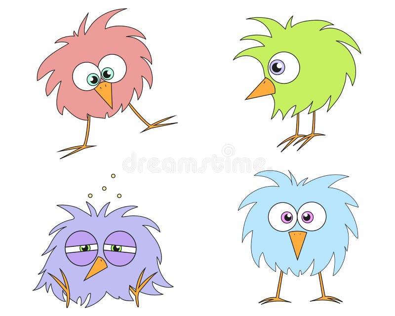 Sada čtyř kreslených ptáků pro své návrhy.