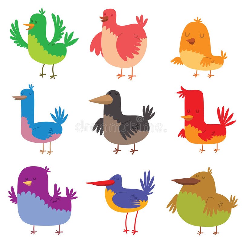 Funny birds doodle cartoon collection wing animal character vector illustration. royalty free illustration Funny birds doodle cartoon collection wing animal character vector illustration. royalty free illustration