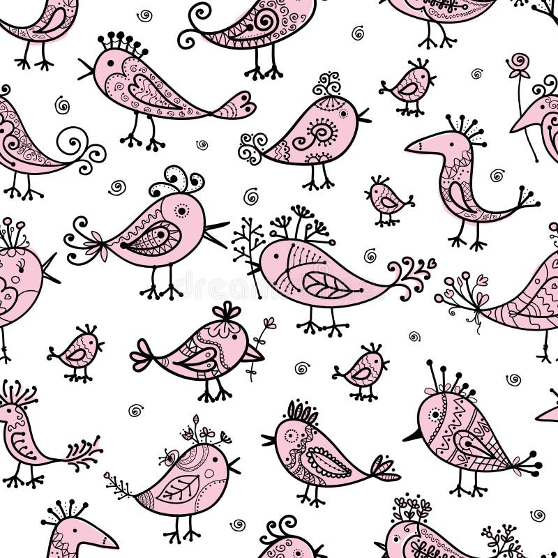 Funny birds, seamless pattern for your design vector illustration