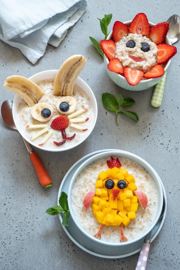 Funny Bowls with Oat Porridge for Easter Stock Image Image of bunny
