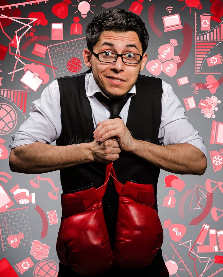 Funny boxer businessman in sport concept stock images
