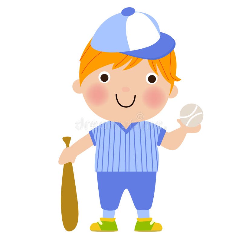 Funny Boy Baseball Player with Bat and Ball Stock Vector Illustration