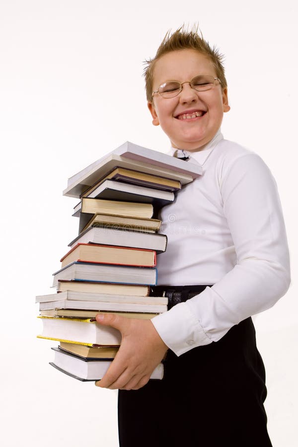 Funny boy with books