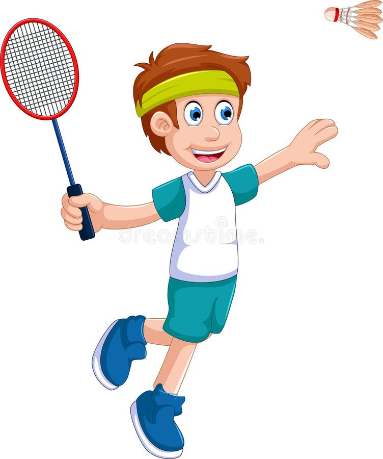 Funny Boy Cartoon Playing Badminton Stock Illustration - Illustration of  design, exercise: 79183769