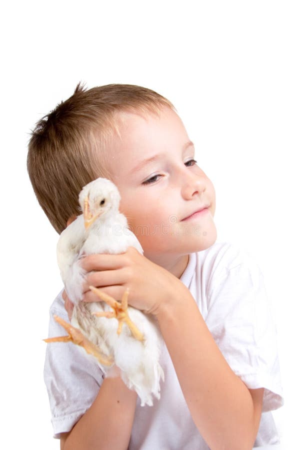 Funny boy with chicken