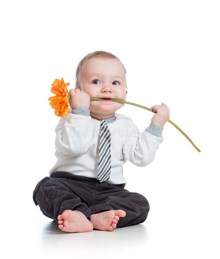 Funny boy with flower