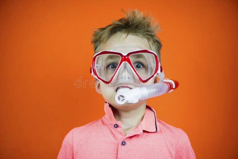 Funny Boy in Swimming Goggles and Snorkel Stock Image Image of mask