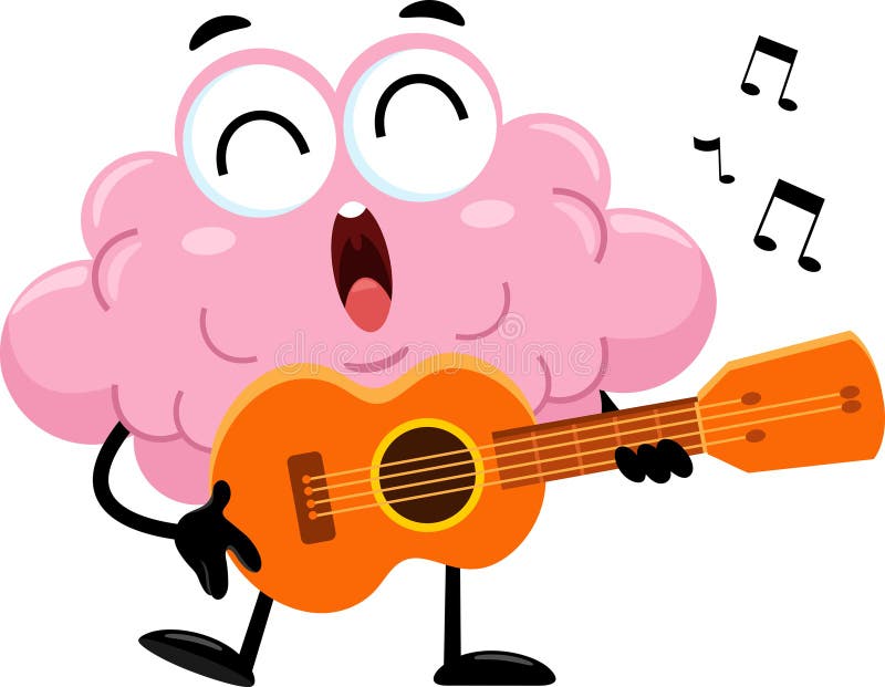 Funny Brain Cartoon Character Playing a Guitar and Singing Stock Vector(00)