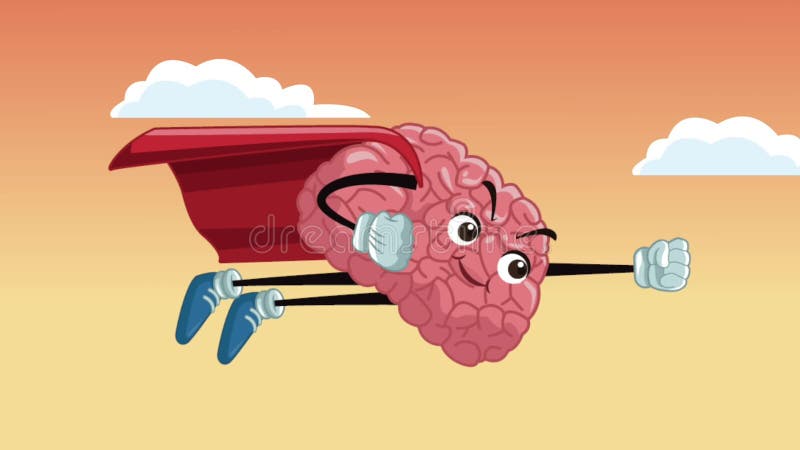 Illustration of a flying anime superhero brain