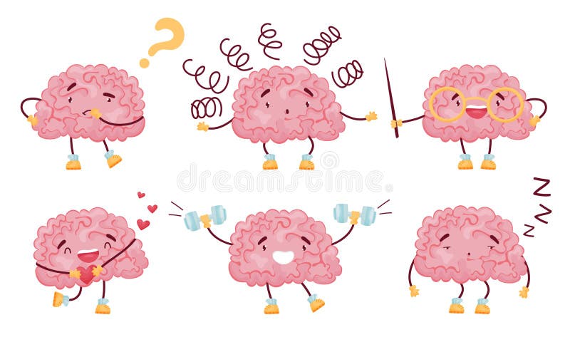 Funny Brain Training with Barbells and Thinking Vector Set Stock Vector -  Illustration of body, brain: 178419061