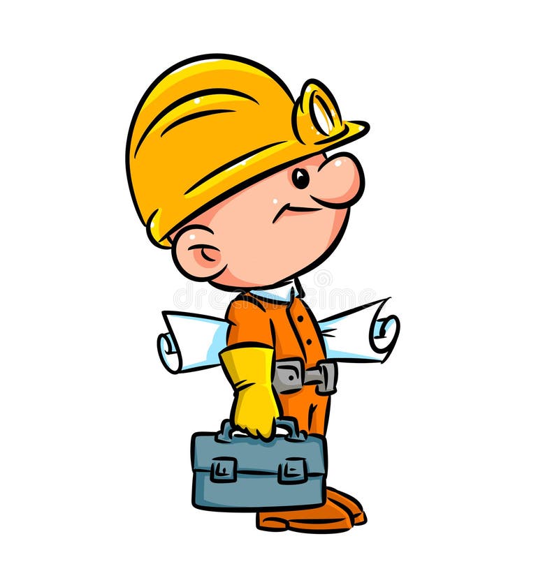Funny Builder Illustration Cartoon Stock Illustration - Illustration of