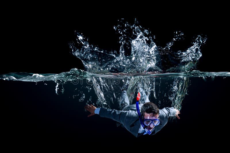 Funny Businessman Swimming Underwater . Mixed Media Stock Image Image