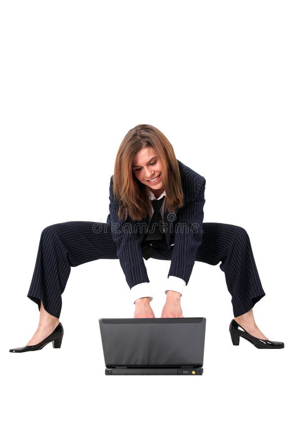 Funny businesswoman with PC