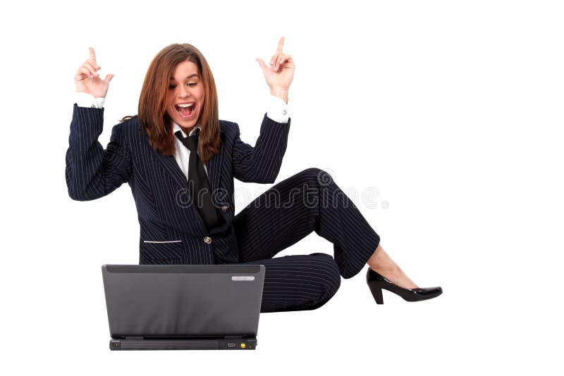 Funny businesswoman with PC