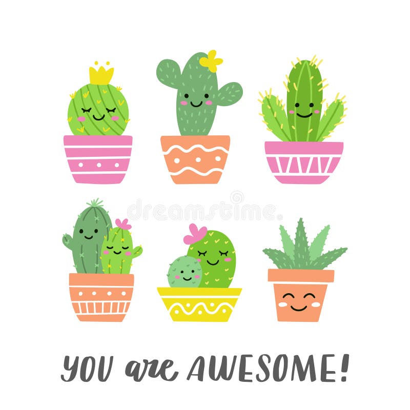 Cute happy smiling plant in pot Royalty Free Vector Image