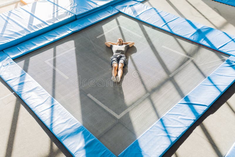 Funny Careless Man Sleeping on Trampoline Stock Photo - Image of ...