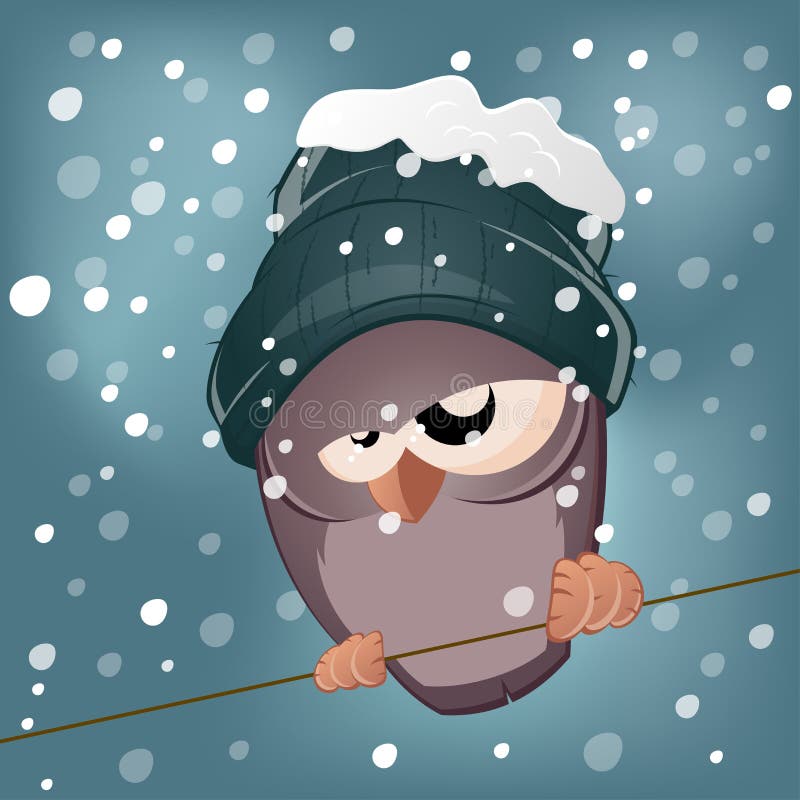 Funny cartoon bird in winter