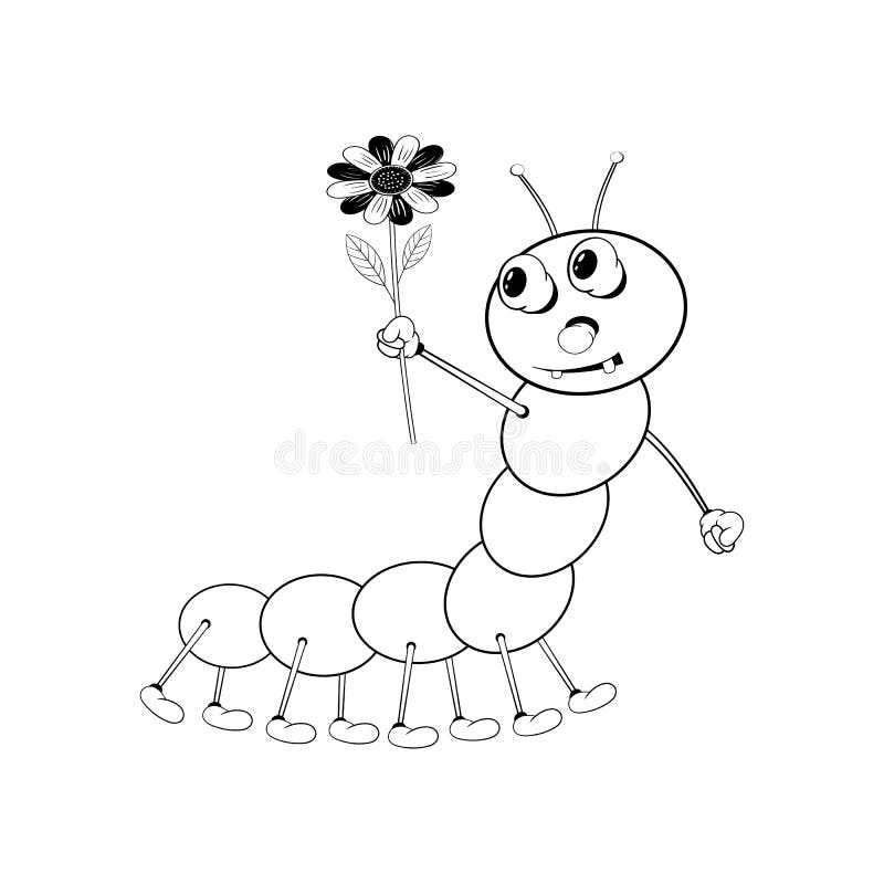 Funny Cartoon Caterpillar is Holding a Beautiful Flower in His Hand and  Smiling. Black and White Coloring Stock Illustration - Illustration of  drawing, clipart: 154051038